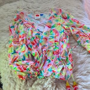 Anthropologie Farm Rio Pink and Green Graphic Wrap Blouse. New Without Tags.